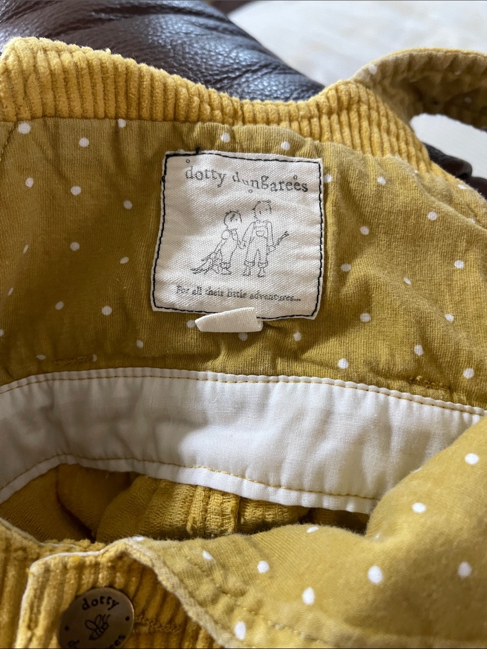 Girls' Dotty Dungarees Yellow Corduroy Pinafore Skirt - Picture 2 of 6